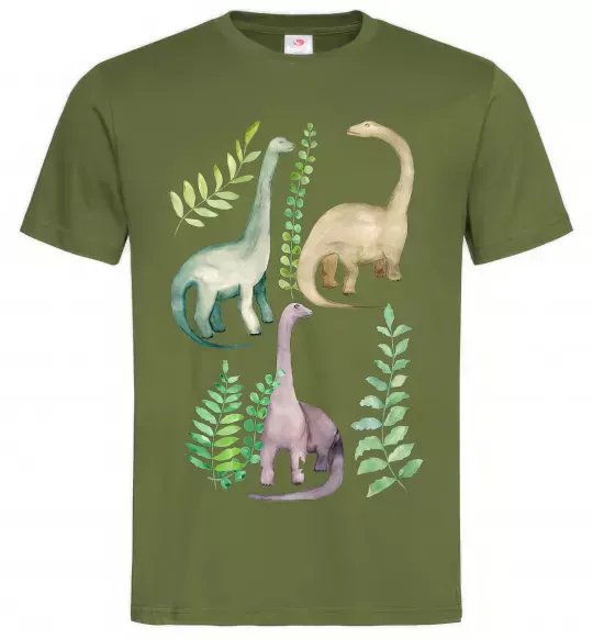 Мужская футболка Watercolor dinos Оливковый фото