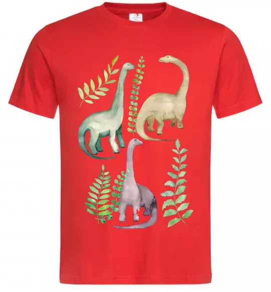 Мужская футболка Watercolor dinos Красный фото