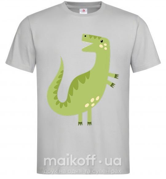 Мужская футболка Зеленый динозавр рисунок Серый фото