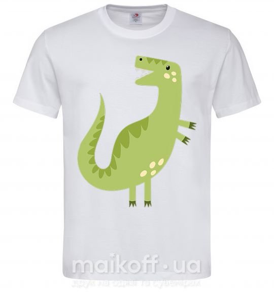 Мужская футболка Зеленый динозавр рисунок Белый фото