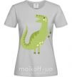 Жіноча футболка Зеленый динозавр рисунок Сірий фото