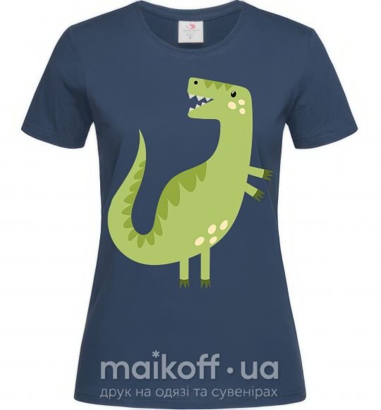 Женская футболка Зеленый динозавр рисунок Темно-синий фото