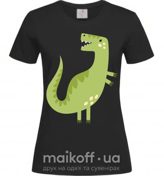 Женская футболка Зеленый динозавр рисунок Черный фото