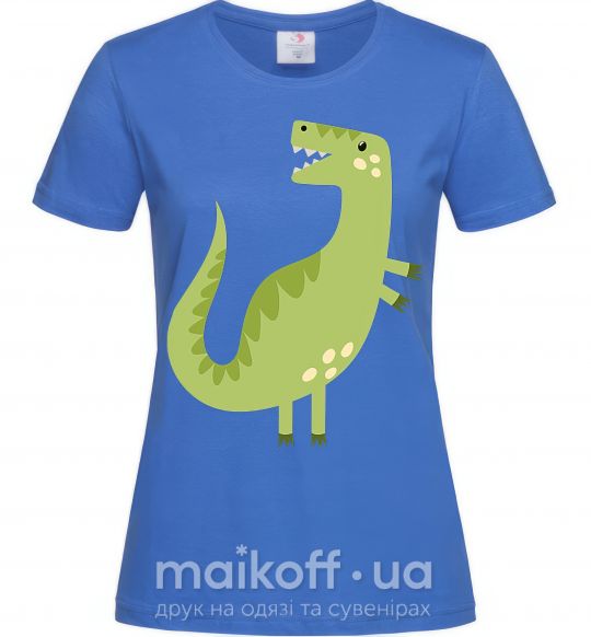 Женская футболка Зеленый динозавр рисунок Ярко-синий фото