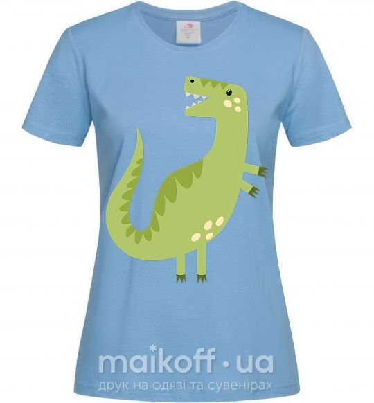 Женская футболка Зеленый динозавр рисунок Голубой фото