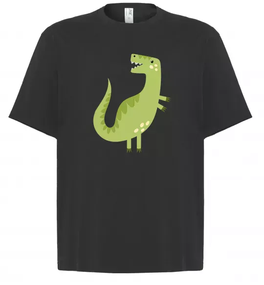 Футболка Оверсайз Зелений динозавр малюнок Черный фото