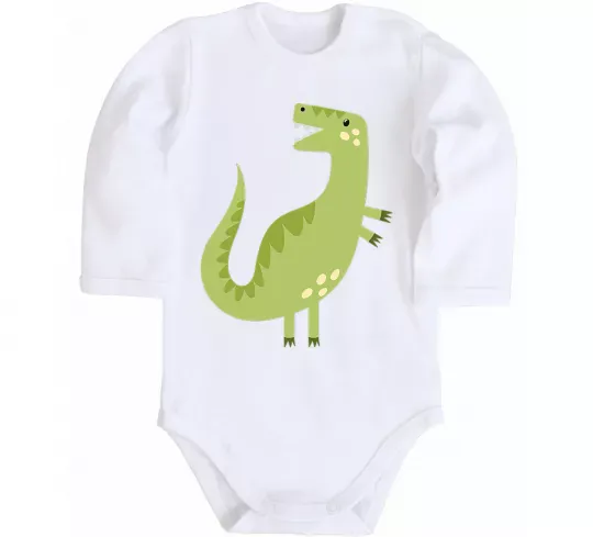 Детский боди Зелений динозавр малюнок Белый фото