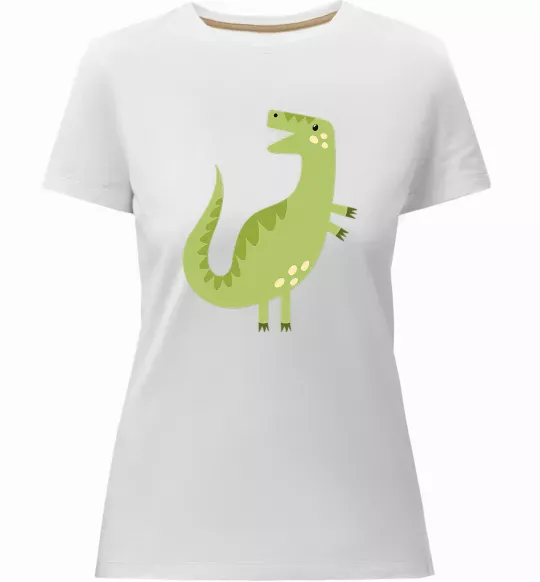 Женская премиум футболка Зелений динозавр малюнок Белый фото