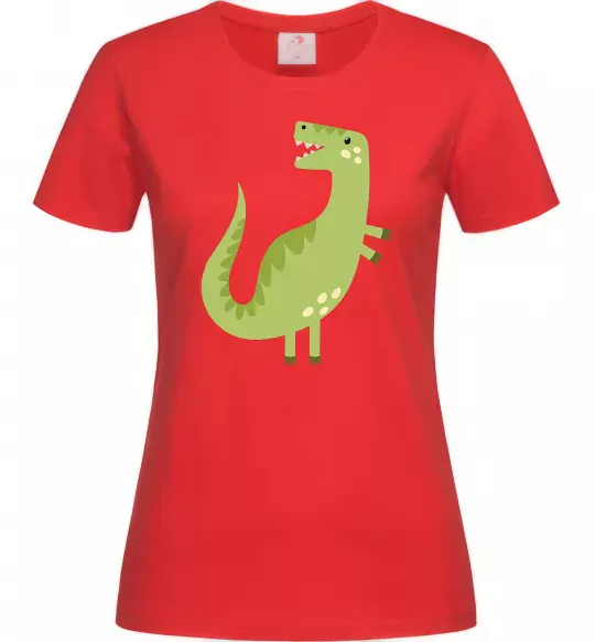 Женская футболка Зелений динозавр малюнок Красный фото