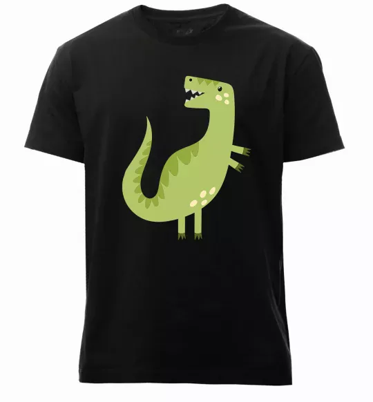 Мужская премиум футболка Зелений динозавр малюнок Черный фото