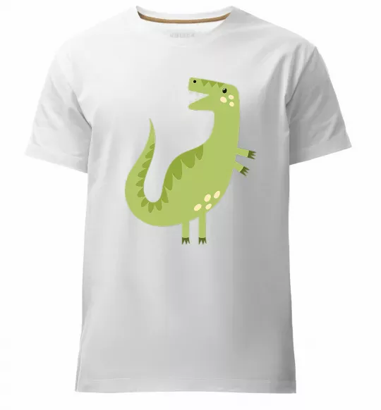 Мужская премиум футболка Зелений динозавр малюнок Белый фото