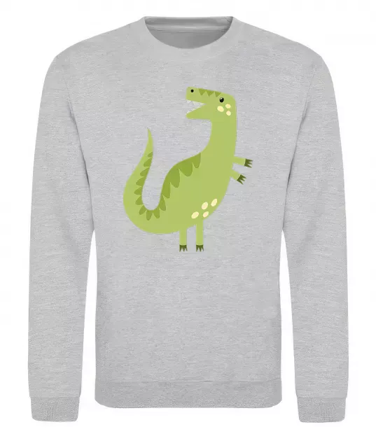 Свитшот Зелений динозавр малюнок Серый меланж фото