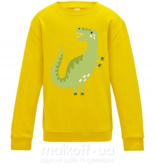 Детский Свитшот Зеленый динозавр рисунок Солнечно желтый фото