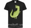 Детская футболка Зеленый динозавр рисунок Черный фото