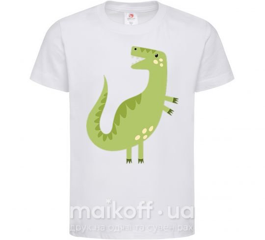 Детская футболка Зеленый динозавр рисунок Белый фото