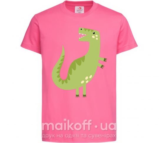 Детская футболка Зеленый динозавр рисунок Ярко-розовый фото
