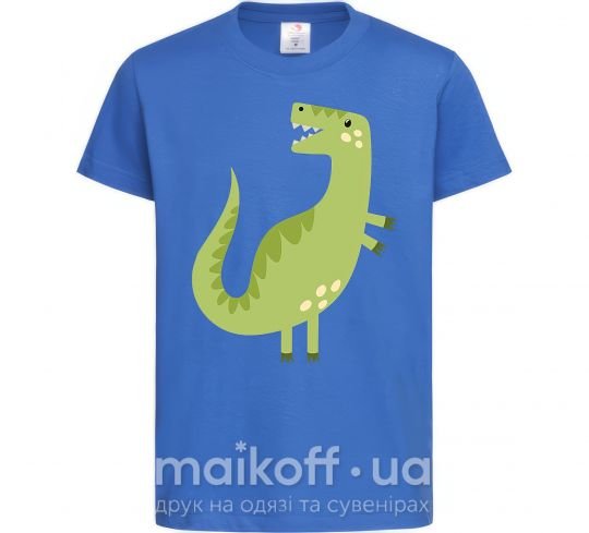 Детская футболка Зеленый динозавр рисунок Ярко-синий фото