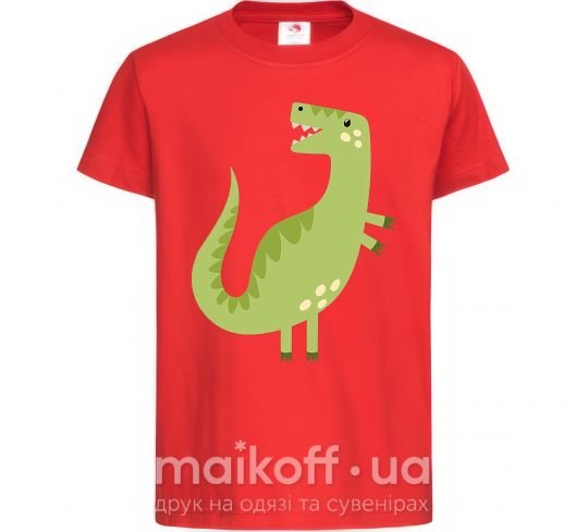 Детская футболка Зеленый динозавр рисунок Красный фото