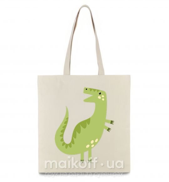 Эко-сумка Зеленый динозавр рисунок Бежевый фото