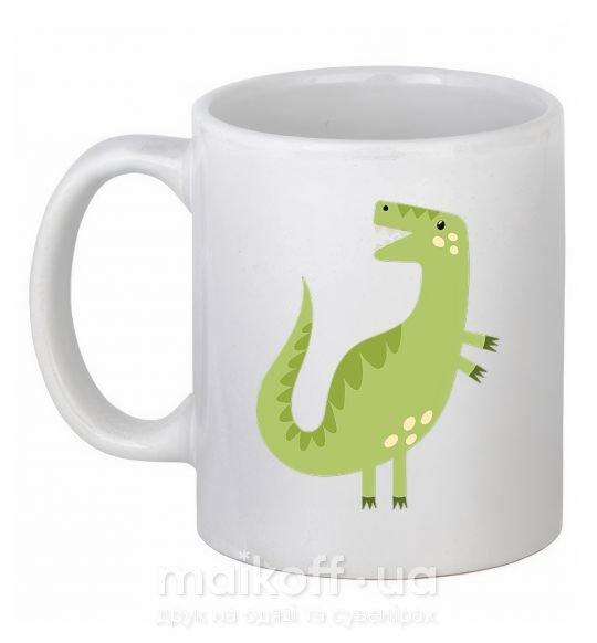 Чашка керамическая Зеленый динозавр рисунок Белый фото