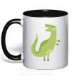 Чашка з кольоровою ручкою Зеленый динозавр рисунок Чорний фото