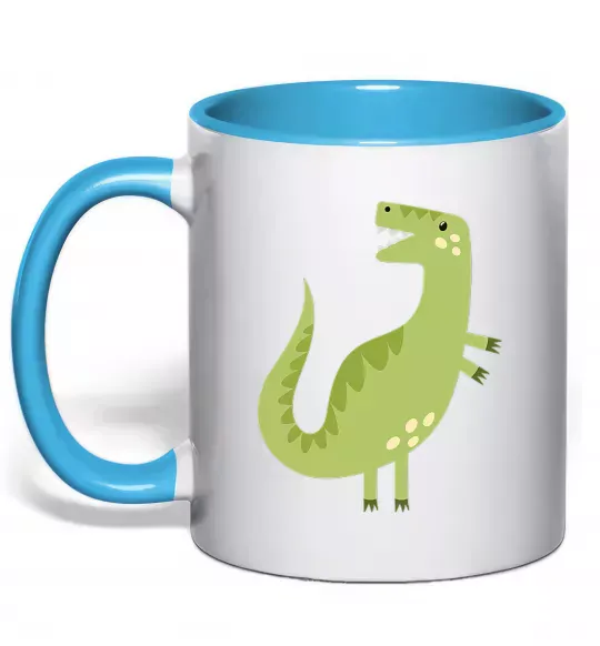 Чашка с цветной ручкой Зелений динозавр малюнок Голубой фото