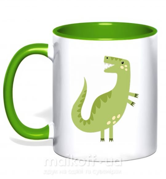 Чашка з кольоровою ручкою Зеленый динозавр рисунок Зелений фото