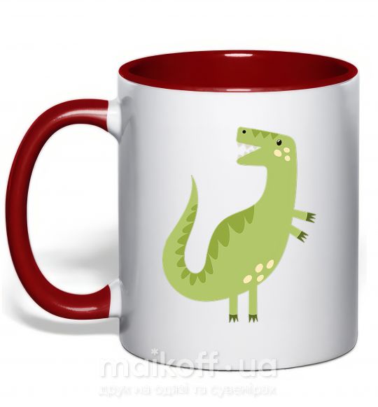 Чашка з кольоровою ручкою Зеленый динозавр рисунок Червоний фото