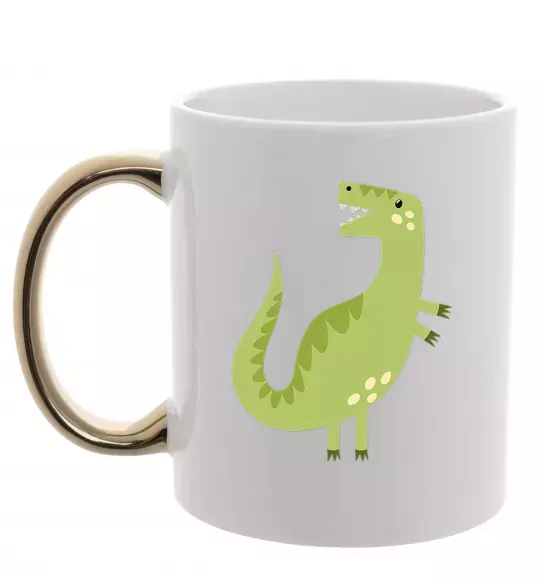 Чашка с цветной ручкой Зелений динозавр малюнок Золото фото