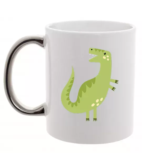 Чашка с цветной ручкой Зелений динозавр малюнок Серебро фото