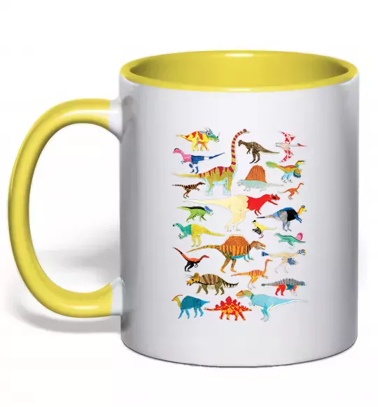 Чашка з кольоровою ручкою Multicolor dinos Сонячно жовтий фото