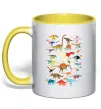 Чашка з кольоровою ручкою Multicolor dinos Сонячно жовтий фото