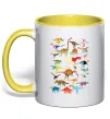 Чашка з кольоровою ручкою Multicolor dinos Лимонний фото