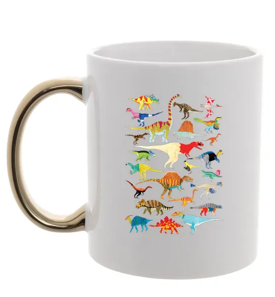 Чашка з кольоровою ручкою Multicolor dinos Золото фото