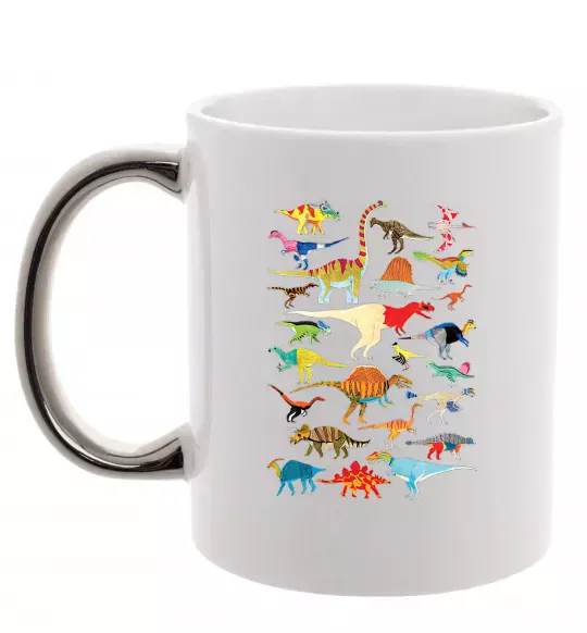 Чашка з кольоровою ручкою Multicolor dinos Срібло фото