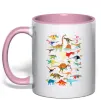 Чашка з кольоровою ручкою Multicolor dinos Ніжно рожевий фото