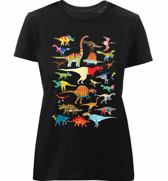 Женская премиум футболка Multicolor dinos Черный фото