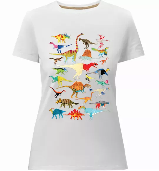 Женская премиум футболка Multicolor dinos Белый фото