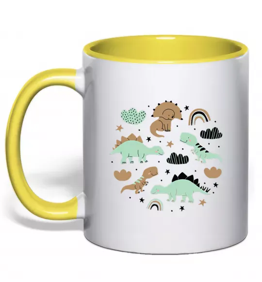 Чашка з кольоровою ручкою Dino round Сонячно жовтий фото