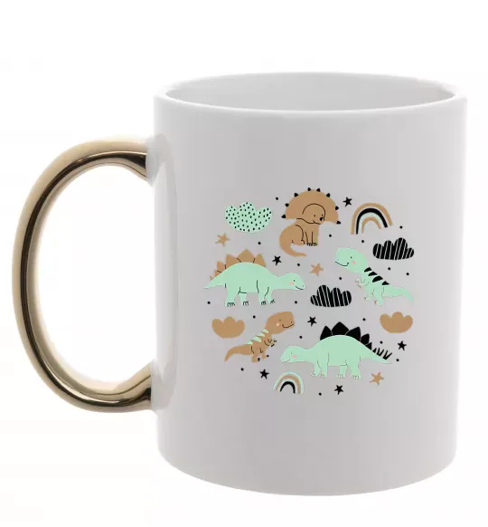 Чашка з кольоровою ручкою Dino round Золото фото