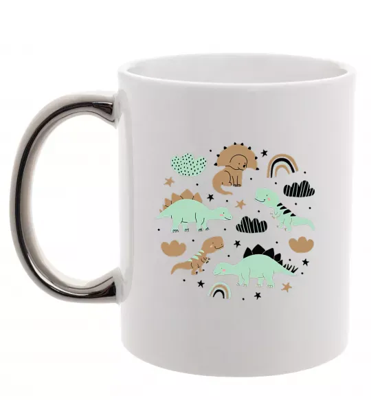 Чашка з кольоровою ручкою Dino round Срібло фото