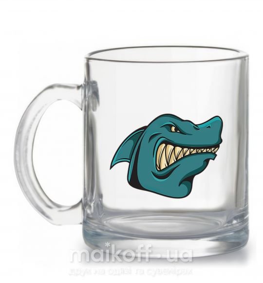 Чашка скляна Злая акула Прозорий фото