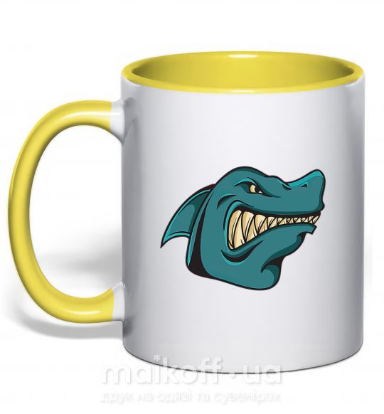 Чашка з кольоровою ручкою Злая акула Сонячно жовтий фото