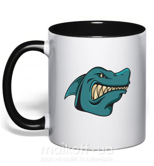 Чашка з кольоровою ручкою Злая акула Чорний фото