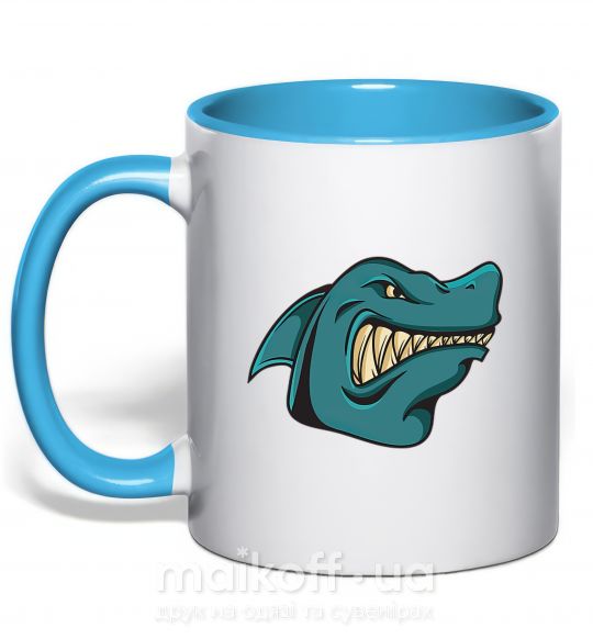 Чашка с цветной ручкой Злая акула Голубой фото