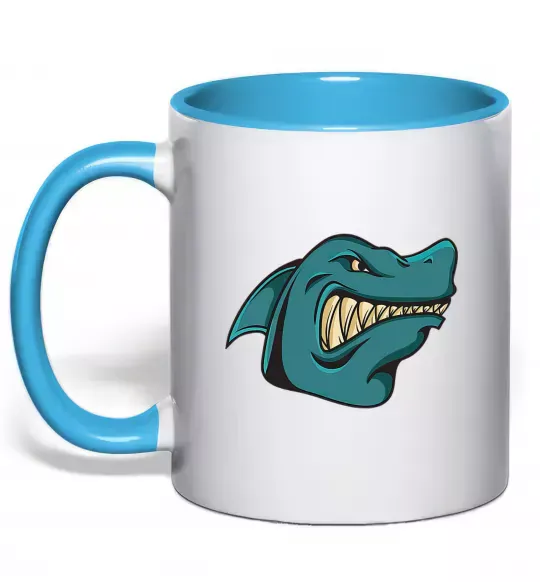 Чашка с цветной ручкой Зла акула Голубой фото