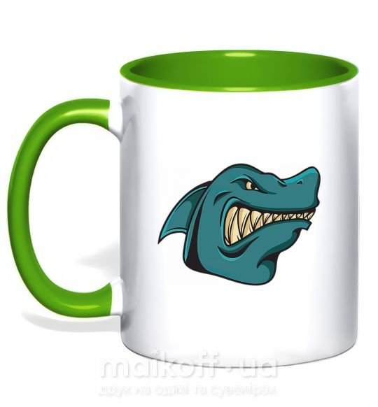 Чашка с цветной ручкой Злая акула Зеленый фото
