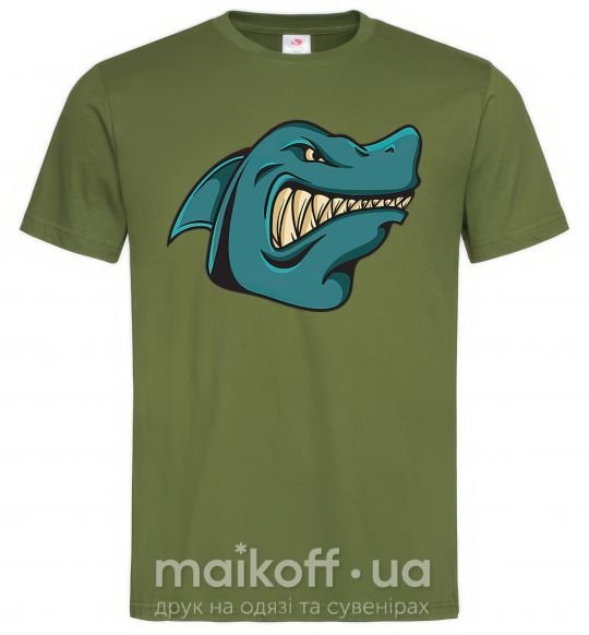 Мужская футболка Злая акула Оливковый фото