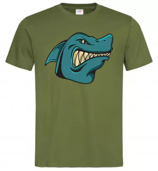 Мужская футболка Зла акула Оливковый фото