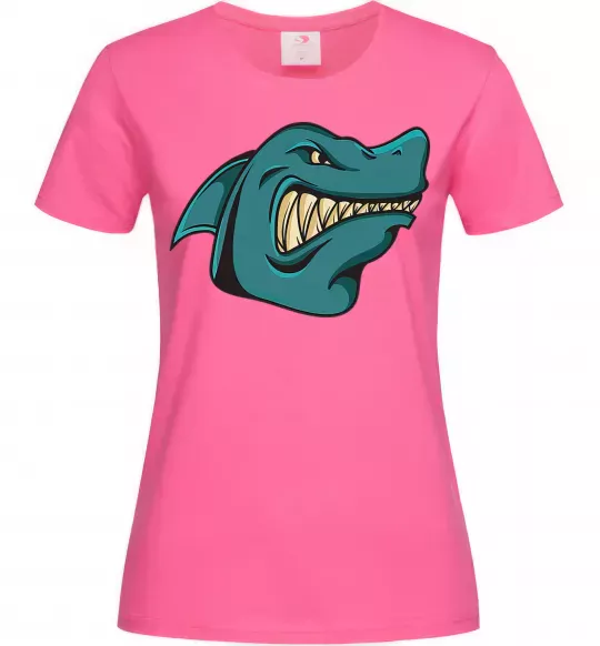 Жіноча футболка Зла акула Яскраво-рожевий фото